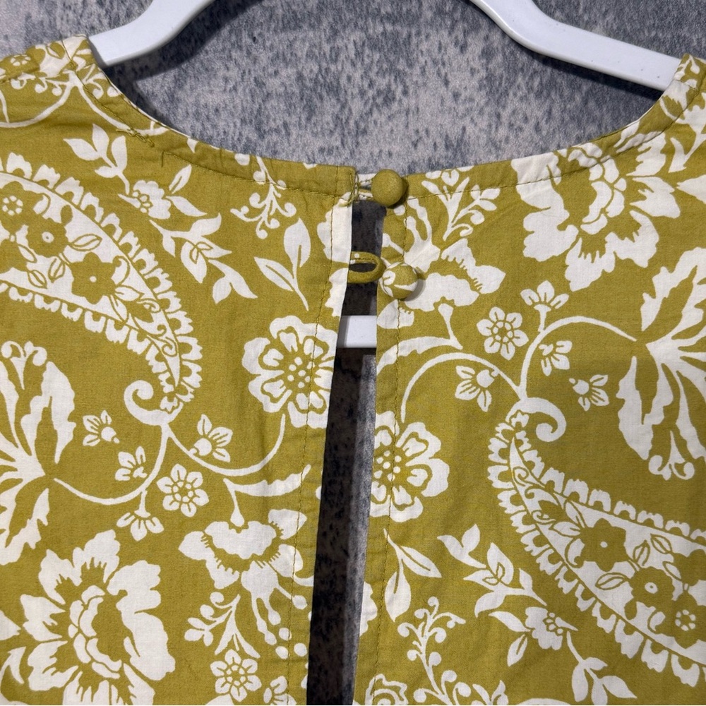 Anthropologie long sleeve v neck cotton dress olive tones green dress yellow - Picture 11 of 16